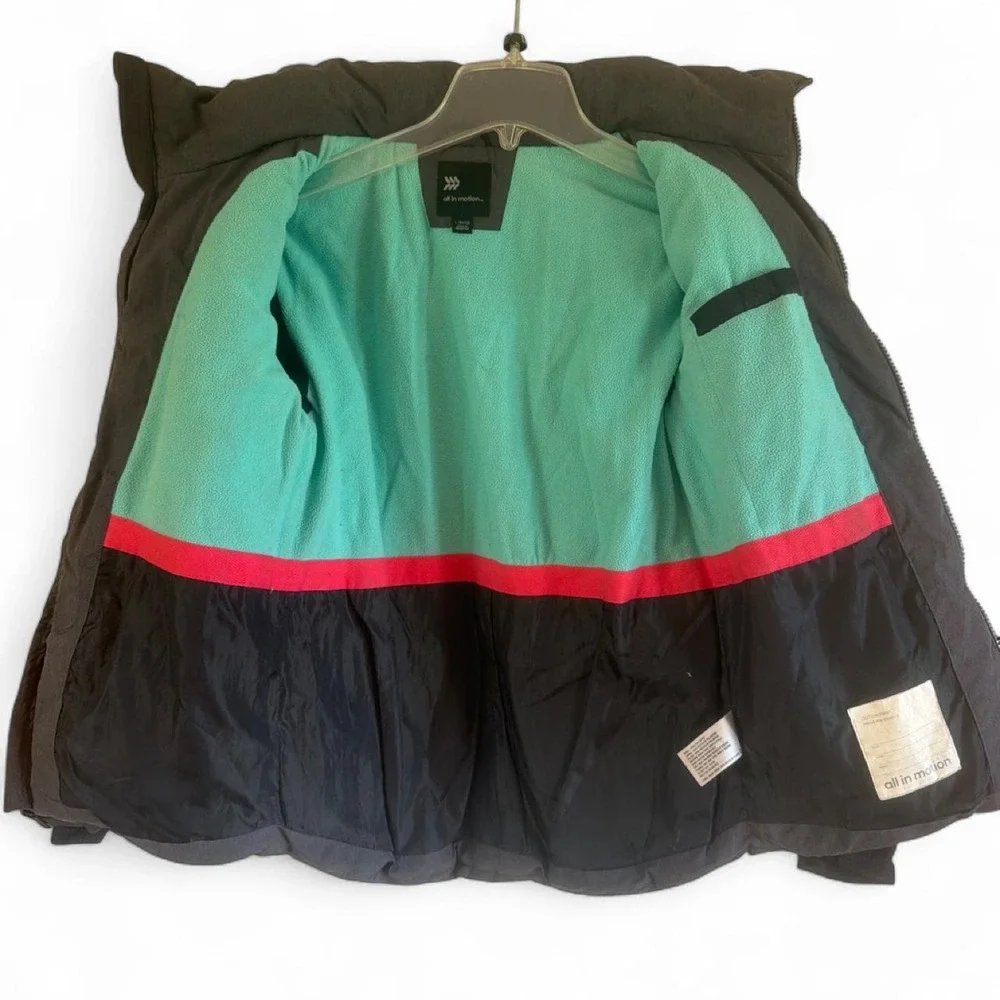 ALL IN MOTION Youth Puffer Jacket Winter Coat Gray w/ Mint Green Youth L 10/12